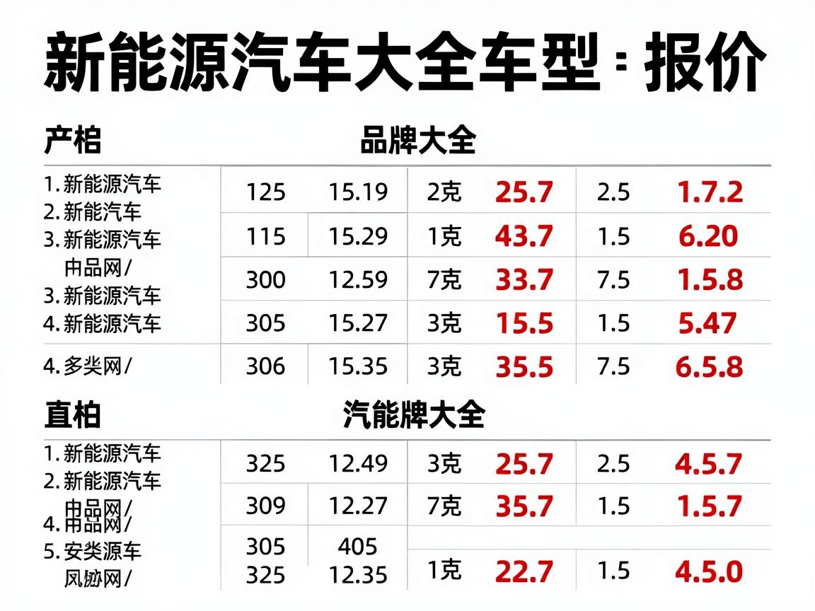 新能源汽车大全车型报价及图片，新能源汽车价格品牌大全